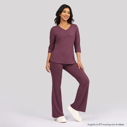 BlissClub AirMelt TM Apple Hem Tee | V-Neck | 3/4 th Sleeves | Apple Hem Bottom | Easy Drape | Weightless Fabric | Cool-to-Touch