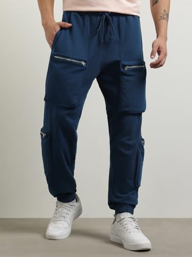 Nobero Men Solid Oversized Fit Joggers Navy Blue