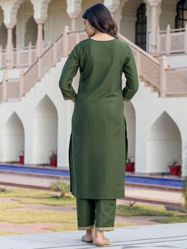 Sanisa Women's Chinnon Weaving Straight Kurta with Pant and Dupatta Set
