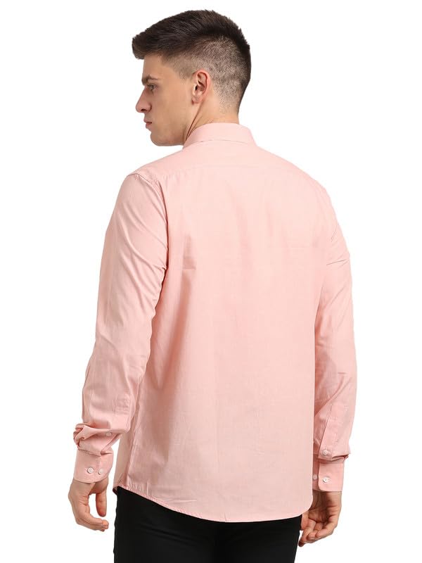 Turtle Men 100% Cotton Peach Pink Solid Slim Fit Formal Shirt