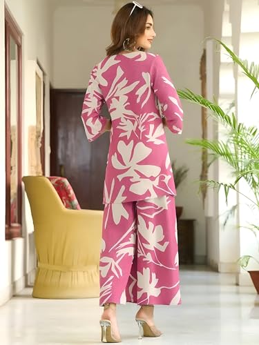 Pinkmint WomenS Pure Cotton Co Ord Set L Printed Stylish Top & Bottom Set L Wide-Leg Pant Loungewear L Day-To-Night Comfort Wea