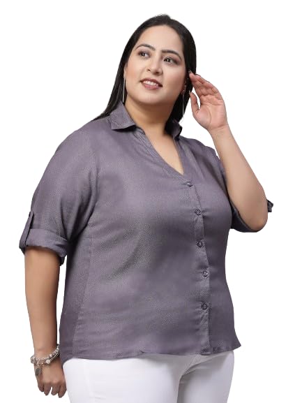 Style Quotient Women Grey Classic Smart V-Neck Shirt