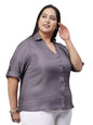 Style Quotient Women Grey Classic Smart V-Neck Shirt