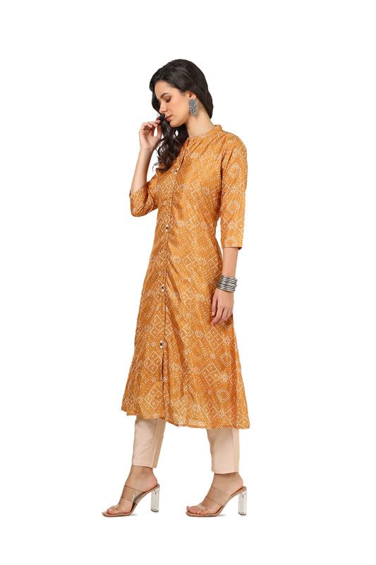 Soch Womens Mustard Art Silk Bandhani Print Kurta With Beads