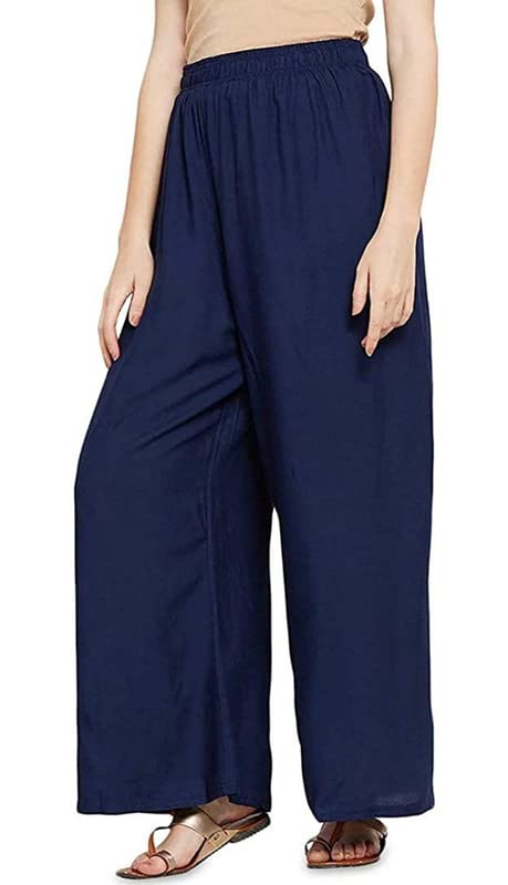 Fashion Gallery WomenS Rayon Relaxed Fit Palazzo Pants With Full Length Pull On Closure And Elasticated Flexible Waist|Palazzo