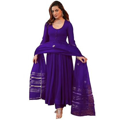 GoSriKi Womens Rayon Blend Anarkali Solid Kurta with Pant & Dupatta (JAYNTI BEGANI-GS_S_Begani_Small)
