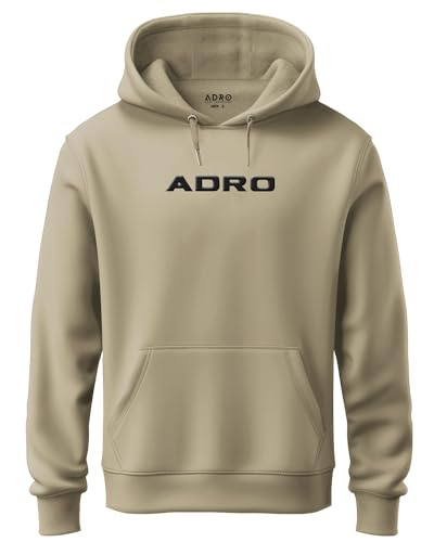 ADRO Mens Hoodies with Hail The Dragon Puff Backside Printed, 100% Cotton 340GSM. (H23-M-DRA-BE_Beige)