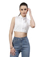 Style Quotient Women Self Design White Polycotton Regular Dickey Collar Shirt