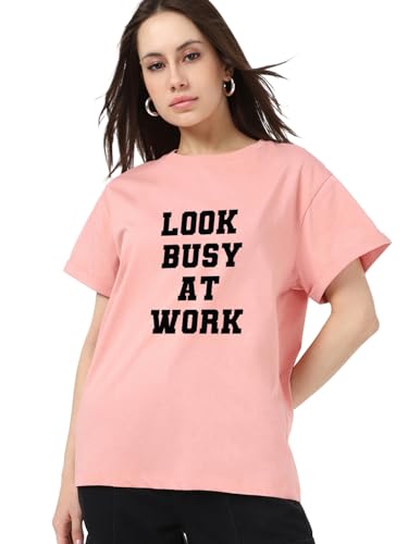 Bewakoof Womens Typography Boyfriend Fit Half Sleeve Round Neck Pure Cotton T-Shirt_685183_Pink_M