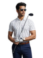 Mens Cotton Printed Polo Tshirt | 220 GSM Interlock Fabric | Slim Fit | Skin-Friendly Ink | White Golf-Inspired Pattern T Shirt