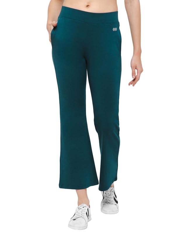 Clovia Womens Comfort Fit High-Rise Flared Yoga Pants with Side Pockets (AB0114R36_Teal_XXL)