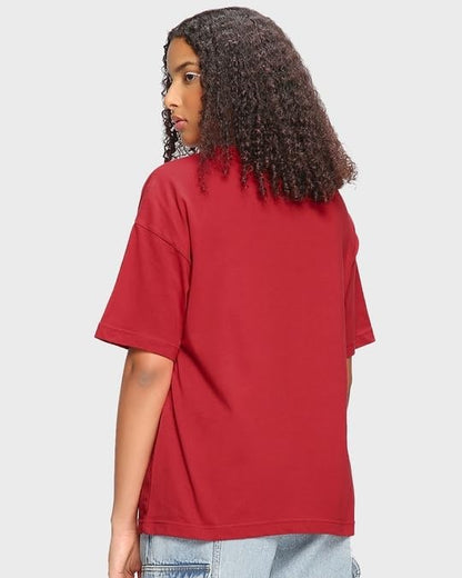 Bewakoof Womens Believe Cat Graphic Print 100% Cotton T-Shirt- Oversized Fit, Round Neck, Half Sleeve