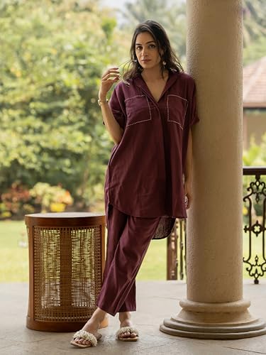 ANNI DESIGNER Women's Ethnic Co-ord Set | Viscose Embroidery Kurta Pant Set | Stylish Indian Co-Ord Set | Summer Festive & Travel Wear