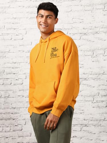 Nobero MenS Cotton Neck Hooded Sweatshirt (1M-Twrh-C0272_Mustard Yellow