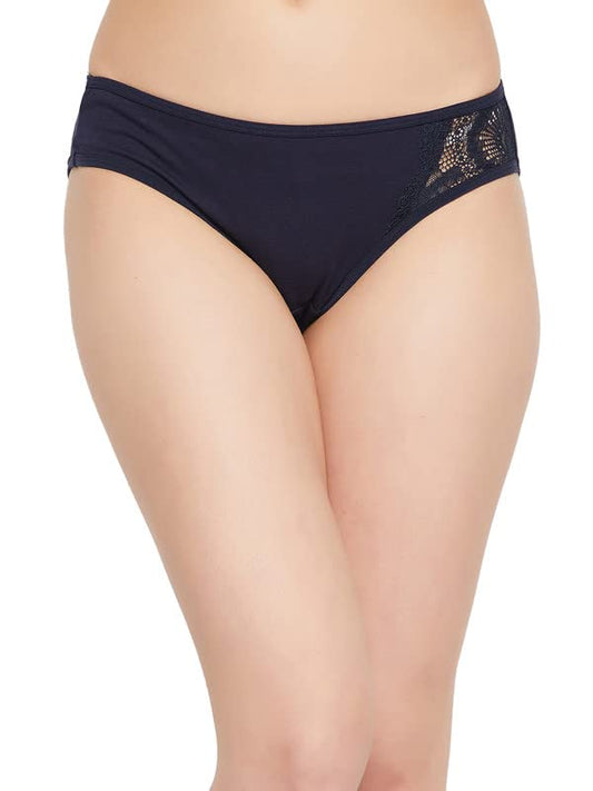 Clovia Womens Cotton Low Waist Bikini Panty with Lace Panel (PN1380A08_Blue_XL)