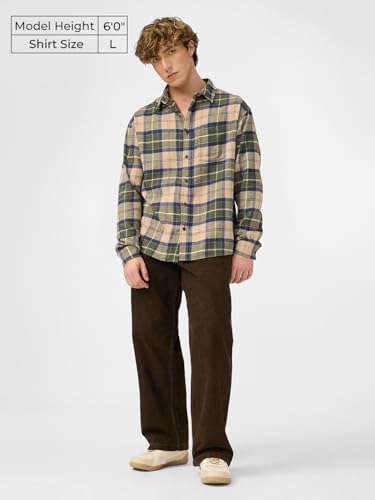 The Souled Store Plaid Shirt: Mustard Men And Boys Long Sleeves Collared Neck Button Front Regular Fit Cotton Utility Shirts