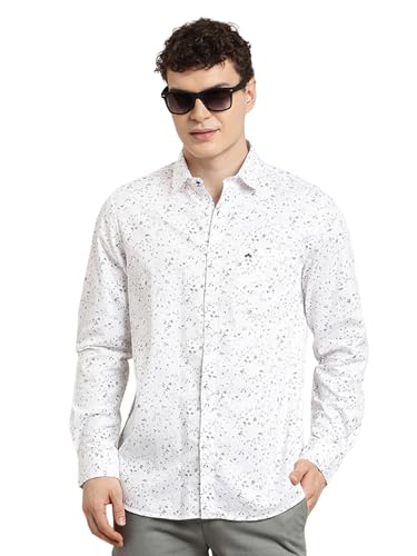 Turtle Men Slim Fit Printed Pure Cotton White Casual Shirt