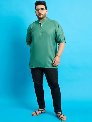 Bigbanana Plus Size Men'S Regular Fit Solid Short Kurta