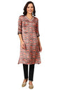 W for Woman Black Floral Printed Embellished Japanese Satin Straight Kurta