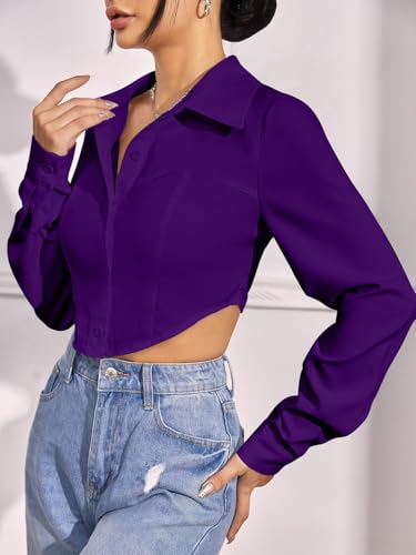 Greciilooks WomenS Regular Fit Western Shirt (Gl-W1915_Dark Purple