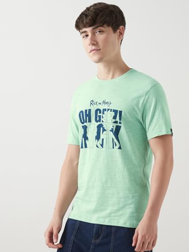 Bewakoof Air 1.0 Offcial Rick and Morty Merchandise Mens Typography Regular Fit Half Sleeve Round Neck Cotton Slub T-Shirt_6466