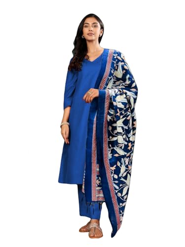 Varanga Women V Neck Straight Kurta With Pants & Dupatta