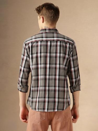 Dennis Lingo MenS| Grey| Full Sleeve| Spread Collar| Checkered| Regular Fit| Casual Shirt
