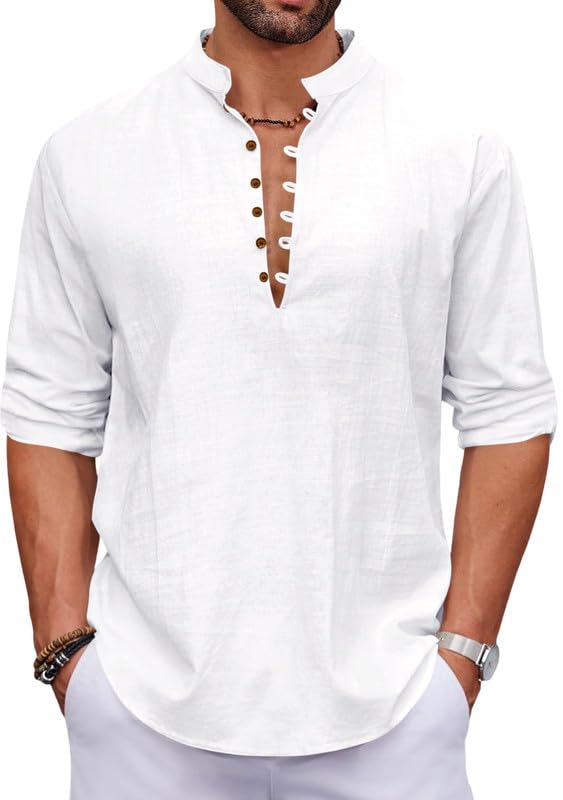 Macsivo MenS Stylish Mandarin Collar Kurta | Casual Ethnic Fusion Shirt For Daily, Party & Travel | Full Sleeves | Cotton Polye