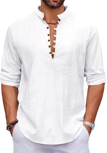 Macsivo MenS Stylish Mandarin Collar Kurta | Casual Ethnic Fusion Shirt For Daily, Party & Travel | Full Sleeves | Cotton Polye