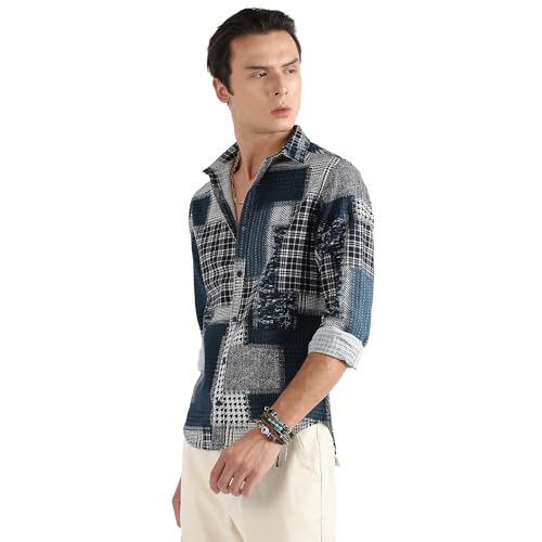 Campus Sutra Mens Regular Fit Shirt (CBSSSM23_CSMSSRT5812_Navy Blue
