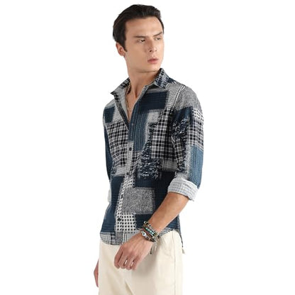 Campus Sutra Mens Regular Fit Shirt (CBSSSM23_CSMSSRT5812_Navy Blue