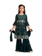Aarika Girls Ethnic Wear Dark Green Colour Sequin Thread Embroidery Kurti Sharara Set With Dupatta-(5-11 Years)-(SH-MC-1644-D-GR