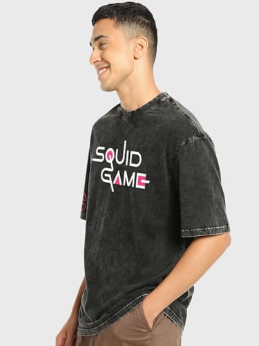 Bewakoof Official Squid Game Merchandise Squid Game Mens Graphic Print Oversized Fit Half Sleeve Round Neck Cotton Jersey T-Shi