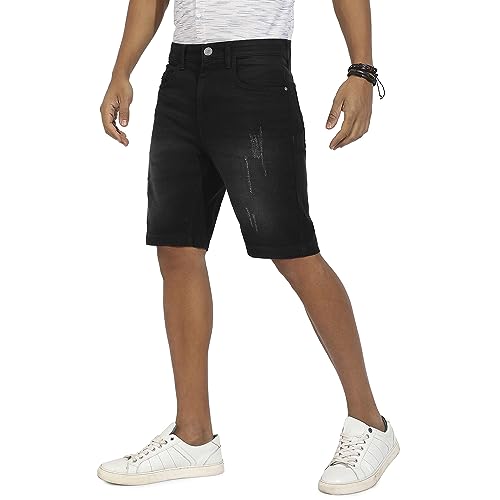 Campus Sutra Mens Boyfriend Shorts (CBSSSM23JN_SHORT56_M_PLN_BL_Black