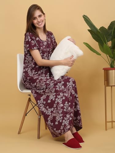 Sweet Dreams Women Printed Full Length Night Dress Rose