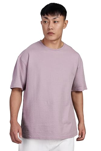 FYLTR Mens Solid Fit Oversized T-Shirt (FYLSS25MTS-303_Lavish Lilac