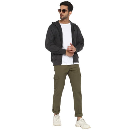 Turtle Men Essential Charcoal Grey Solid Hooded Sweatshirt