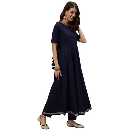Anubhutee WomenS Rayon Navy Blue Ethnic Motifs Solid Anarkali Kurta Suit Set With Pants And Dupatta