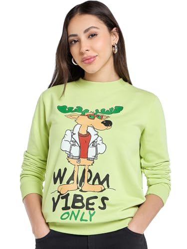 Bewakoof WomenS Graphic Printed Regular Fit Full Sleeve Round Neck Terry Sweatshirt_649674_Green_M