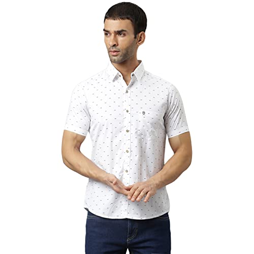 Thomas Scott MenS Printed Slim Fit 100% Cotton Casual Shirt With Half Sleeve Pure White