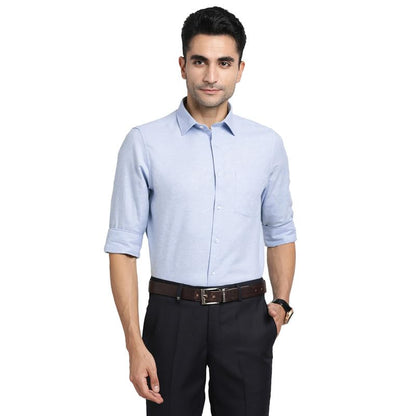 Turtle Men 100% Cotton Blue Solid Slim Fit Formal Shirts