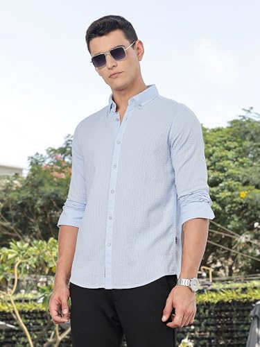 Thomas Scott Mens | Solid | 100% Cotton | Full Sleeve | Button Down Collar | Casual | Shirt for Men Sky Blue