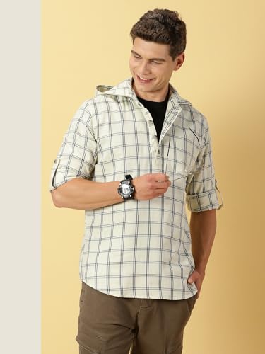 Thomas Scott 100% Cotton Checkred Hodiee Half Placket Shirts for Mens