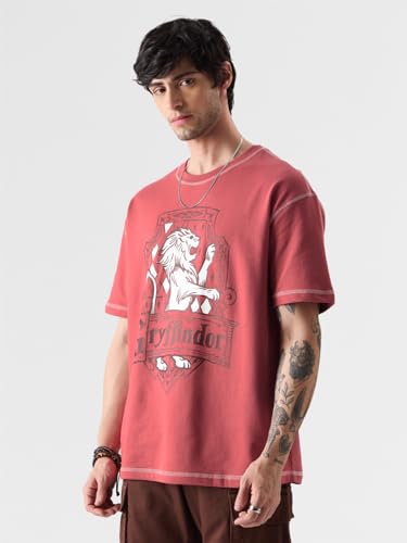 The Souled Store Official Harry Potter: Gryffindor Gang Men And Boys Oversize Fit Half Sleeve Round Neck Mandarin Collar Graphic
