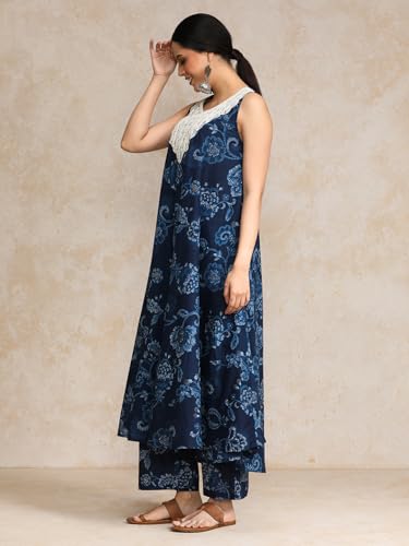 Varanga Floral Printed Mirror & Thread Embroidered Yoke Anarkali Kurta With Trouser