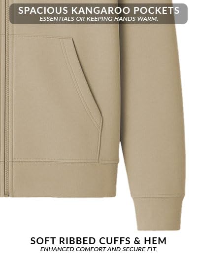 ADRO Mens Cotton Solid Zipper Hoodie Sweatshirts (ZH23-PLN-BE_Beige)