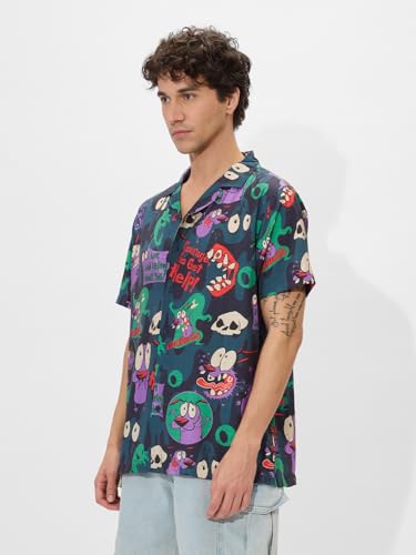 The Souled Store Courage: Creepy Stuff Happens Men And Boys Short Sleeves Collared Neck Button Front Purple All Over Printed Ray