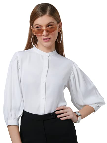 Style Quotient Women Solid White PolyMoss Regular Formal Shirt