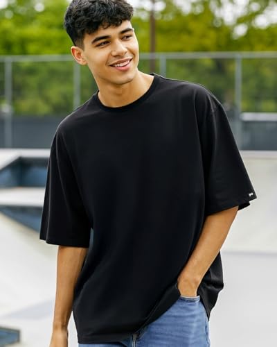 Bewakoof MenS Solid 100% Cotton T-Shirt - Oversized Fit, Round Neck, Half Sleeves