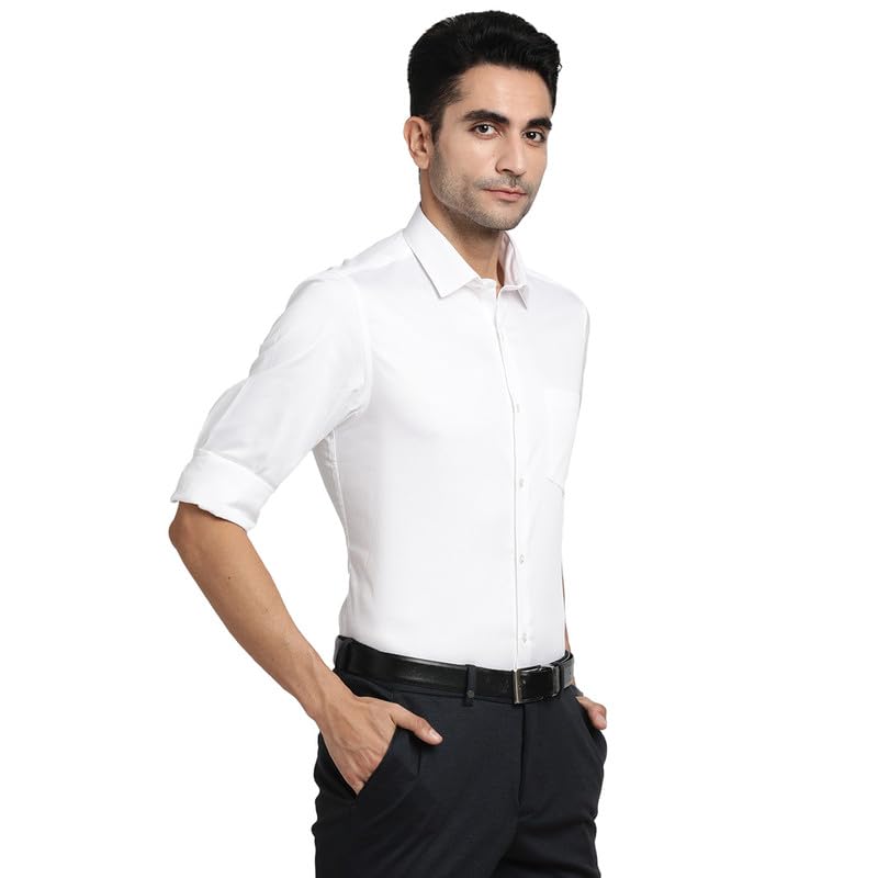 Turtle Men 100% Cotton White Solid Slim Fit Formal Shirts